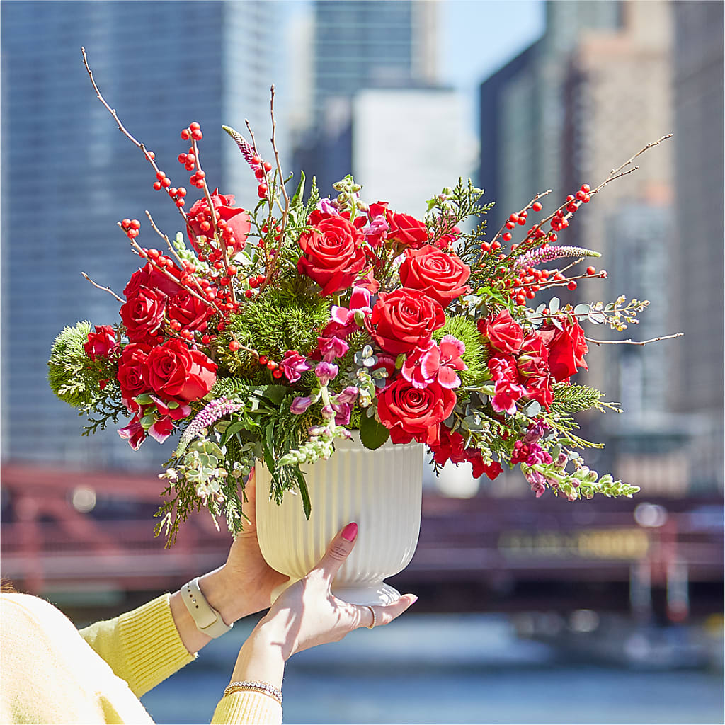 Big Red Bow Bouquet – Secret Garden By Leo, Chicago IL