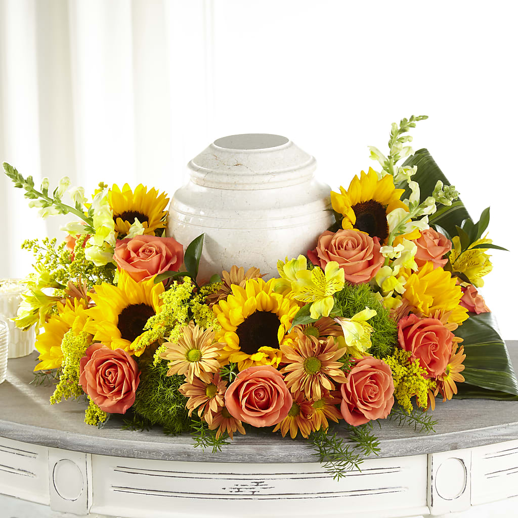 Faithful Sunflower Cremation Adornment – Secret Garden By Leo, Chicago IL
