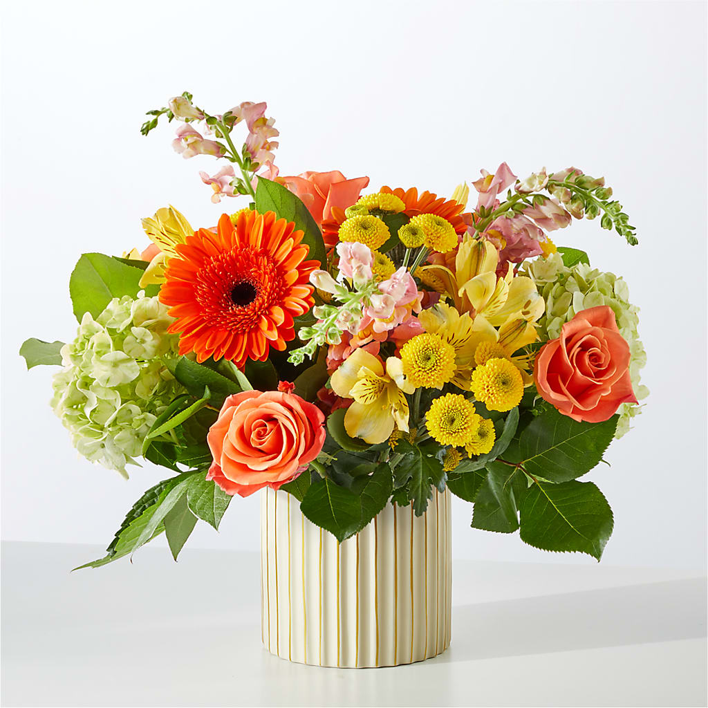 Autumn Sunshine Bouquet with Ivory Vase –  Secret Garden By Leo, Chicago IL