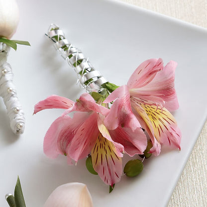 Pink Peruvian Lily Boutonniere –  Secret Garden By Leo, Chicago IL