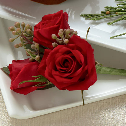 Red Spray Rose Boutonniere –  Secret Garden By Leo, Chicago IL