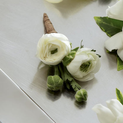 White Ranunculus Boutonniere –  Secret Garden By Leo, Chicago IL