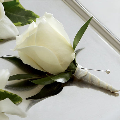 White Rose Boutonniere –  Secret Garden By Leo, Chicago IL